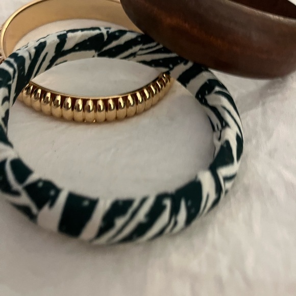 Set of 3 Plunder bracelets solid wood bracelet Gold Bangle fabric wrap bracelet - Picture 4 of 5